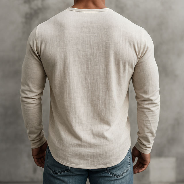 Men's Linen V-Neck Long-Sleeve Shirt